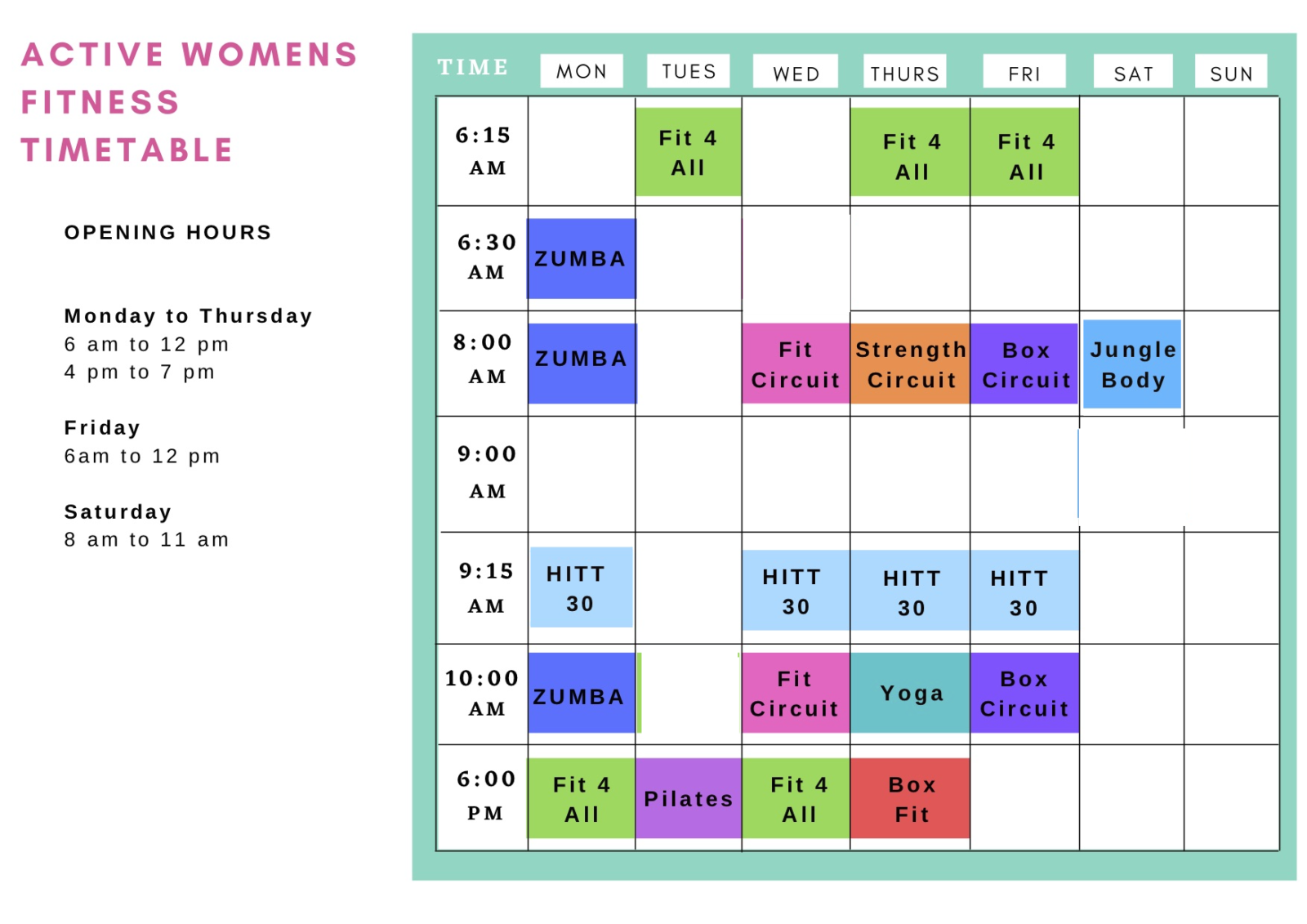 TIMETABLE Active Women’s Fitness